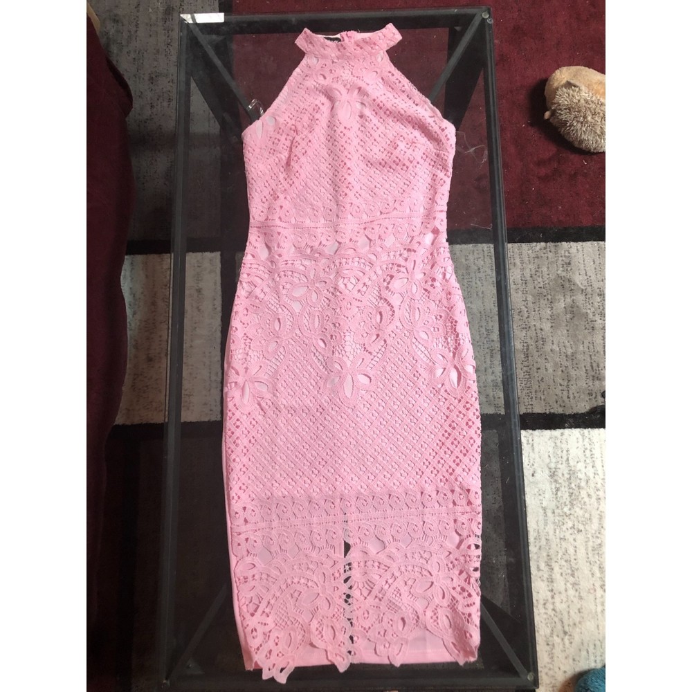 Eilly Bazar Pink Lace Midi Halter Dress Size Small